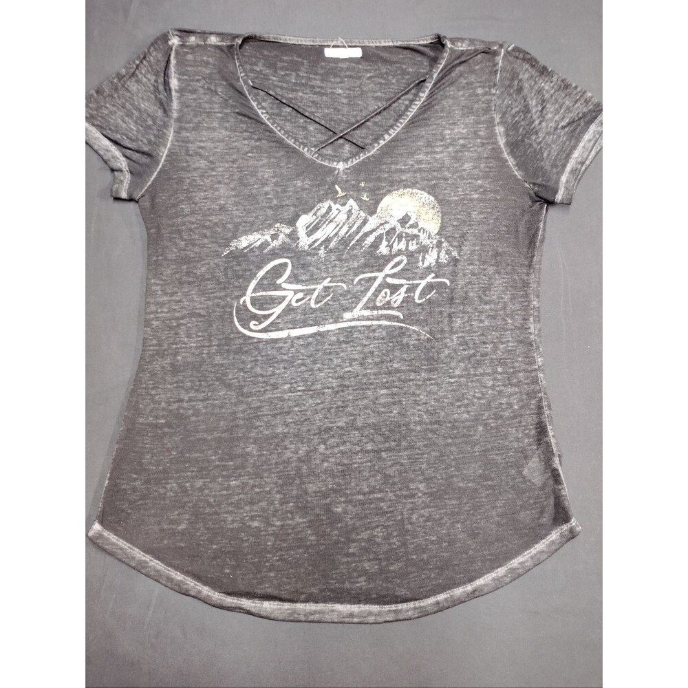Maurices Black Crisscross V-Neck 'Get Lost' Graphic Travel Wanderlust Tee